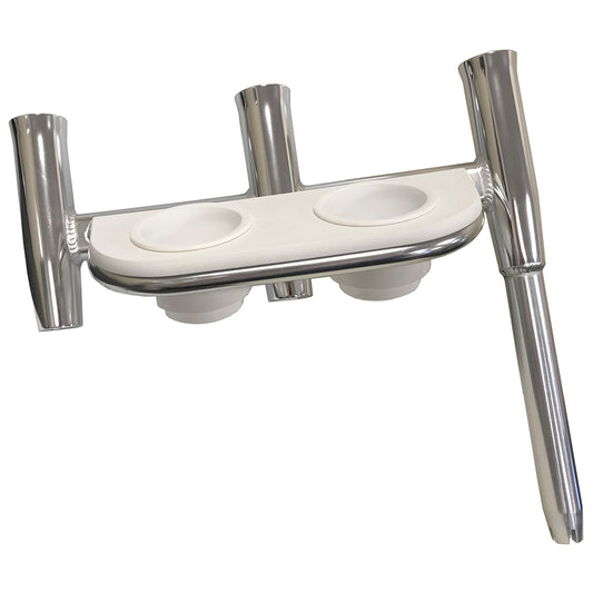 Tigress Offset Triple Rod Holder w/Cup Holders - Port Side - Polished Aluminum [88148]