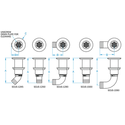 GROCO 1-1/4" Hose Barb Stainless 90 Degree Deck Drain [SCUS-1290]