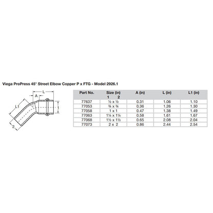 Viega ProPress 3/4" - 45 Copper Elbow - Street/Press Connection - Smart Connect Technology [77053]